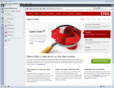 Opera Unite - Panel